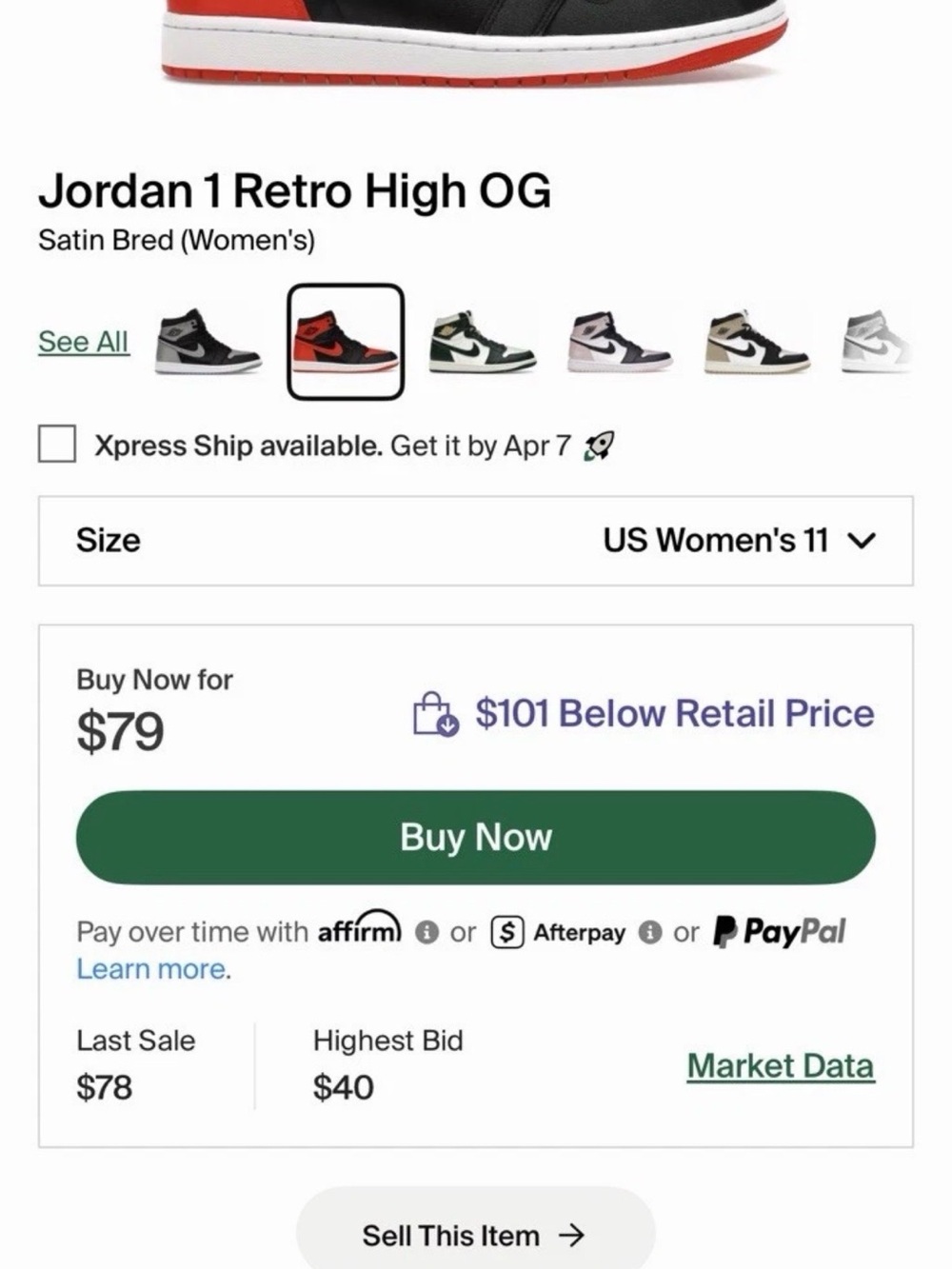 Air Jordan 1 Retro High OG Satin Bred Womens 11 Mens 9.5 Used w/ Box Authentic - Picture 5 of 5